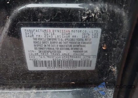 2018 Nissan Sentra Sv from USA, damaged, VIN 3N1AB7AP8JY261504